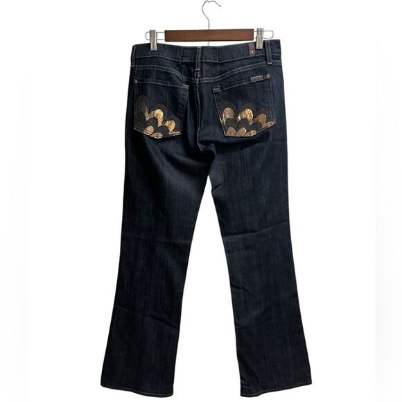 7 For All Mankind Y2K Sparkly Peacock Midnight Mercer Dark Wash Jeans SZ 29 8 - Picture 3 of 7